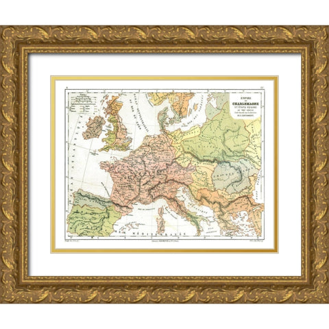 Charles the Great Empire Europe - Cortambert 1880 Gold Ornate Wood Framed Art Print with Double Matting by Cortambert