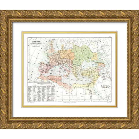 Europe Barbarian Invasions II - Cortambert 1880 Gold Ornate Wood Framed Art Print with Double Matting by Cortambert
