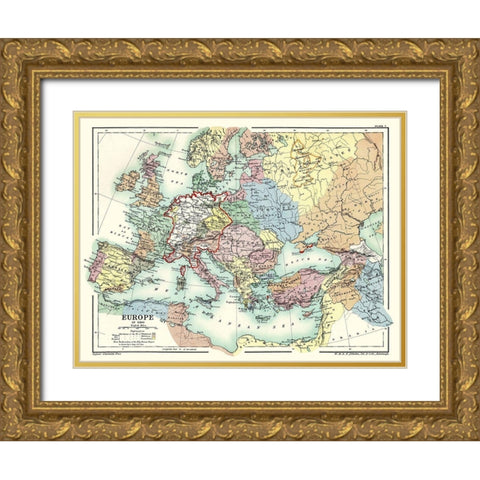 Europe 1360 - Poole 1902 Gold Ornate Wood Framed Art Print with Double Matting by Poole