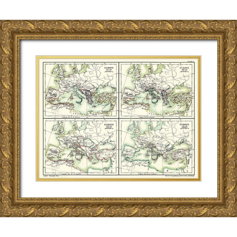 Europe 565 AD-720 AD - Poole 1902 Gold Ornate Wood Framed Art Print with Double Matting by Poole