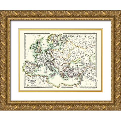 Europe 768-814 Charles the Great - Poole 1902 Gold Ornate Wood Framed Art Print with Double Matting by Poole
