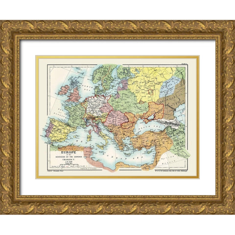 Europe Charles V 1519 AD - Poole 1902 Gold Ornate Wood Framed Art Print with Double Matting by Poole