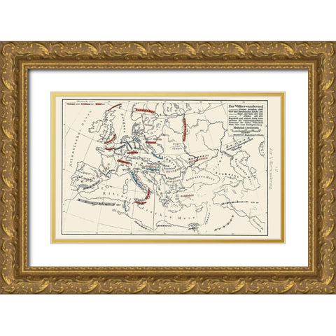 Europe Migrations 395-453 - Putzgers 1897 Gold Ornate Wood Framed Art Print with Double Matting by Putzgers
