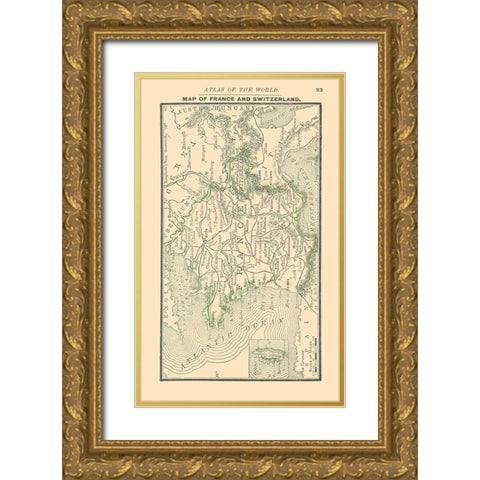 Europe France Switzerland - Alden 1886 Gold Ornate Wood Framed Art Print with Double Matting by Alden