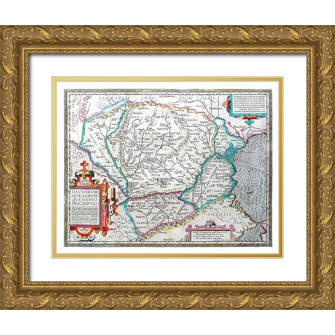 Europe Dacia Moesia - Ortelius 1570 Gold Ornate Wood Framed Art Print with Double Matting by Ortelius