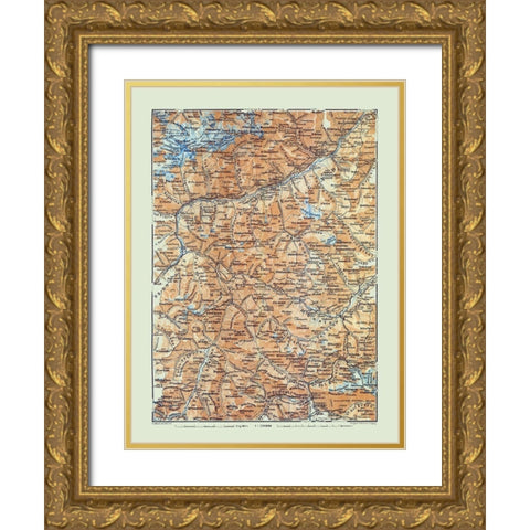 Europe Unter Engadin Switzerland Italy Gold Ornate Wood Framed Art Print with Double Matting by Baedeker