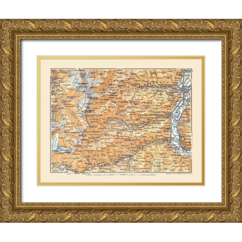 Europe Swiss Italian Border Alps Switzerland Italy Gold Ornate Wood Framed Art Print with Double Matting by Baedeker