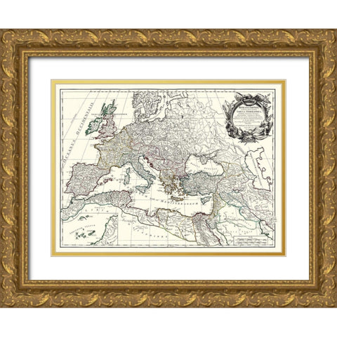 Roman Empire Europe - Vaugondy 1757 Gold Ornate Wood Framed Art Print with Double Matting by Vaugondy