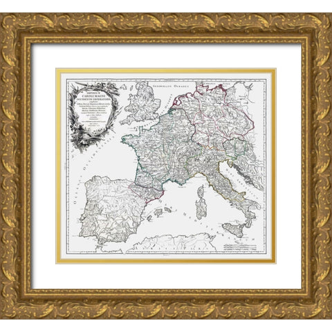 Charlemagne Empire Europe - Vaugondy 1757 Gold Ornate Wood Framed Art Print with Double Matting by Vaugondy