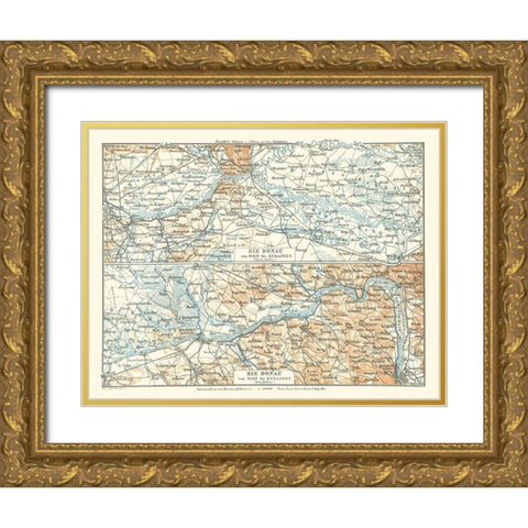 Europe Danube River Vienna to Budapest Gold Ornate Wood Framed Art Print with Double Matting by Baedeker