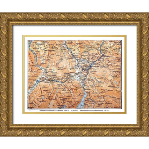 Europe Mountains Germany Austria - Baedeker 1914 Gold Ornate Wood Framed Art Print with Double Matting by Baedeker