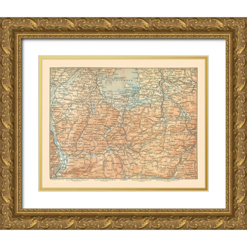 Europe Southeastern Germany Austria - Baedeker Gold Ornate Wood Framed Art Print with Double Matting by Baedeker