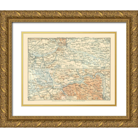 Europe Danube River Austria Hungary - Baedeker Gold Ornate Wood Framed Art Print with Double Matting by Baedeker