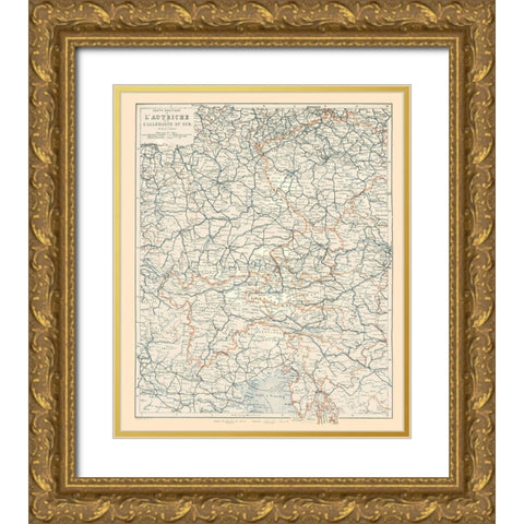 Europe Austria South Germany - Baedeker 1896 Gold Ornate Wood Framed Art Print with Double Matting by Baedeker