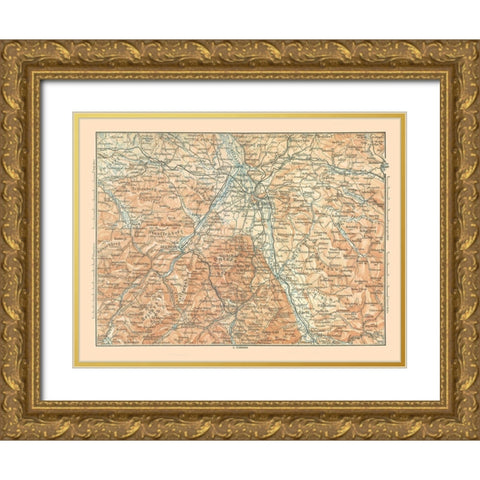 Europe Mountains Austria Germany - Baedeker 1896 Gold Ornate Wood Framed Art Print with Double Matting by Baedeker