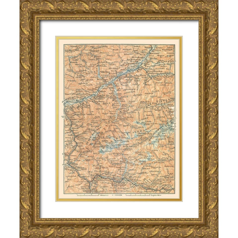 Europe Mountains Austria Italy - Baedeker 1896 Gold Ornate Wood Framed Art Print with Double Matting by Baedeker