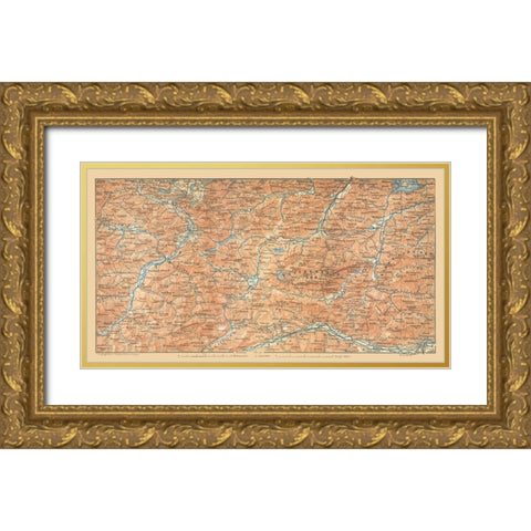 Europe Mountains South Germany Austria Gold Ornate Wood Framed Art Print with Double Matting by Baedeker