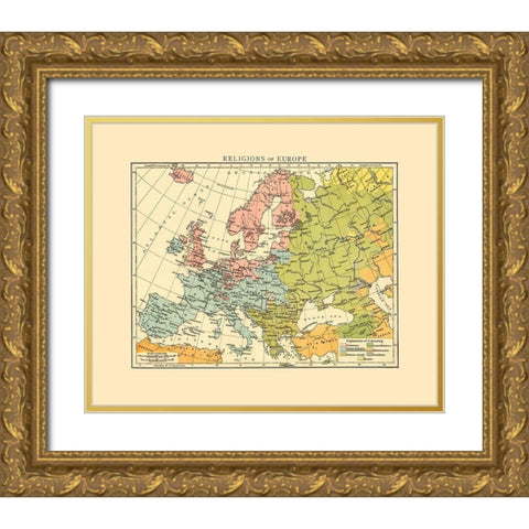 Europe Religions - Cassell 1893 Gold Ornate Wood Framed Art Print with Double Matting by Cassell