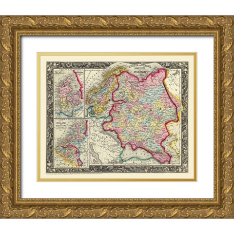 Russia in Europe Sweden Norway - Mitchell 1860 Gold Ornate Wood Framed Art Print with Double Matting by Mitchell