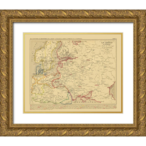 Europe Russia Poland Scandinavia - Houze 1840 Gold Ornate Wood Framed Art Print with Double Matting by Houze