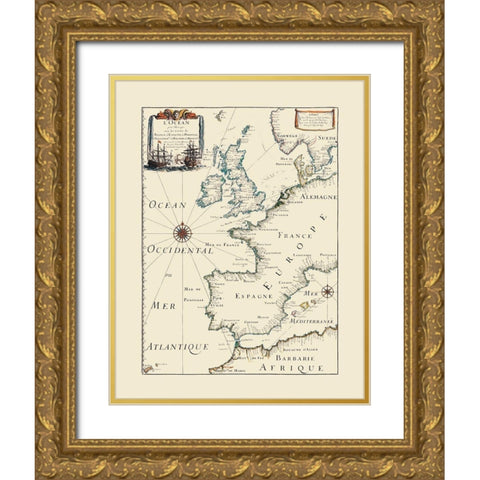 Atlantic Ocean Europe - Roy 1666 Gold Ornate Wood Framed Art Print with Double Matting by Roy