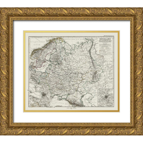 Europe Western Russian Scandinavia - Perthes 1873 Gold Ornate Wood Framed Art Print with Double Matting by Perthes