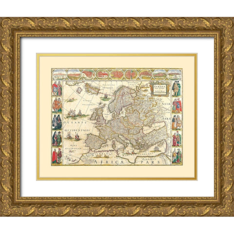 Europe - Blaeu 1665 Gold Ornate Wood Framed Art Print with Double Matting by Blaeu