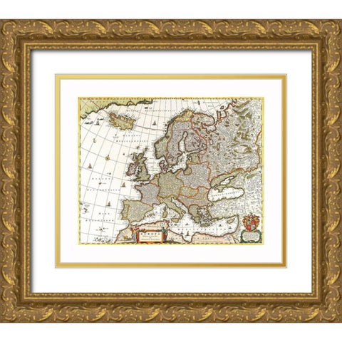 Europe - Visscher Gold Ornate Wood Framed Art Print with Double Matting by Visscher