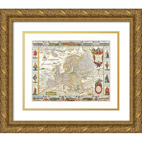 Europe - Visscher Gold Ornate Wood Framed Art Print with Double Matting by Visscher