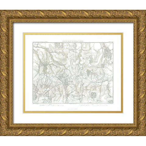 Battle of Eylau, Field Plan - Thiers 1866 Gold Ornate Wood Framed Art Print with Double Matting by Unknown