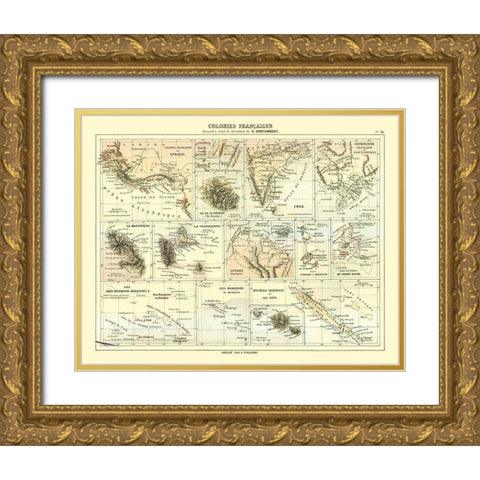 French Colonies - Cortambert 1880 Gold Ornate Wood Framed Art Print with Double Matting by Cortambert