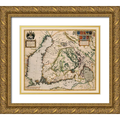Scandinavia Finland - Blaeu 1662 Gold Ornate Wood Framed Art Print with Double Matting by Blaeu