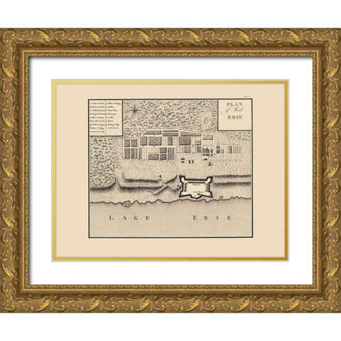 Fort Erie Ontario Canada - Collot 1796 Gold Ornate Wood Framed Art Print with Double Matting by Collot