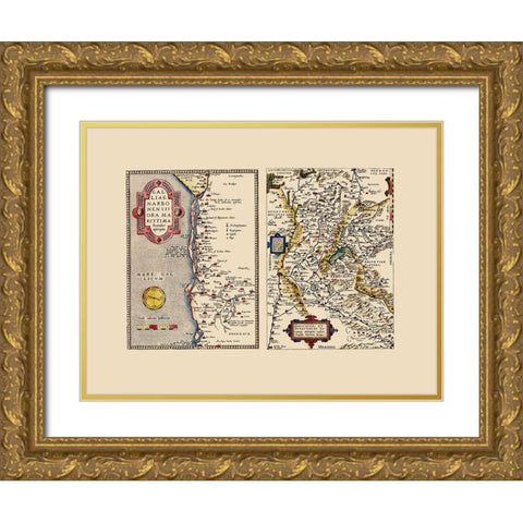 Europe France Switzerland Italy - Ortelius 1574 Gold Ornate Wood Framed Art Print with Double Matting by Ortelius