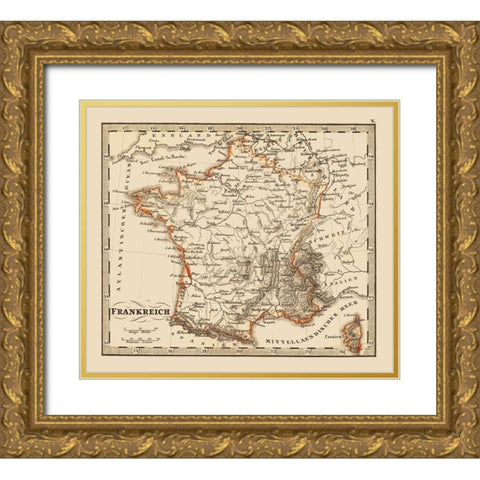 France - Stieler 1852 Gold Ornate Wood Framed Art Print with Double Matting by Stieler