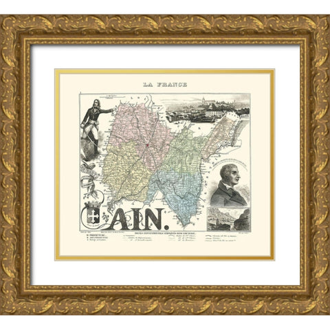 Ain Region France - Migeon 1869 Gold Ornate Wood Framed Art Print with Double Matting by Migeon
