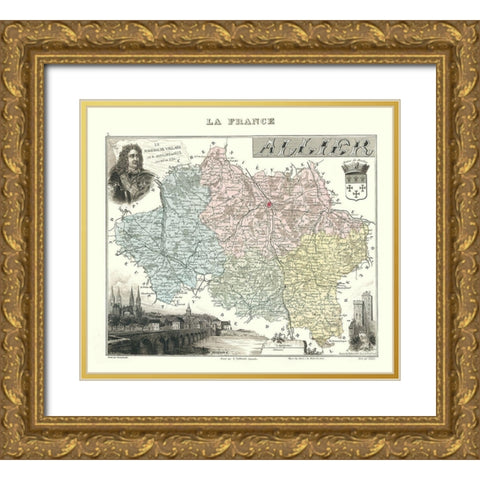 Allier Region France - Migeon 1869 Gold Ornate Wood Framed Art Print with Double Matting by Migeon