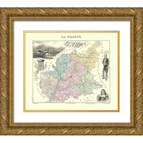 Basses Alpes Region France - Migeon 1869 Gold Ornate Wood Framed Art Print with Double Matting by Migeon