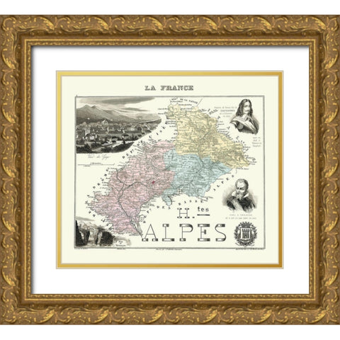 Hautes Alpes Region France - Migeon 1869 Gold Ornate Wood Framed Art Print with Double Matting by Migeon