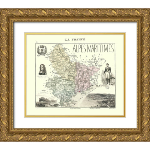 Alpes Maritimes Region France - Migeon 1869 Gold Ornate Wood Framed Art Print with Double Matting by Migeon