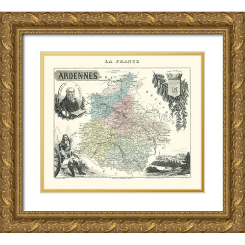 Ardennes Region France - Migeon 1869 Gold Ornate Wood Framed Art Print with Double Matting by Migeon