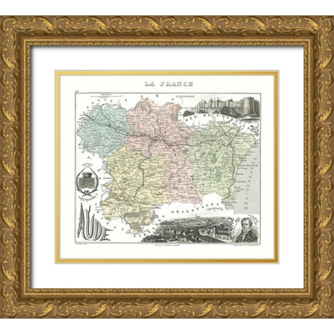Aude Region France - Migeon 1869 Gold Ornate Wood Framed Art Print with Double Matting by Migeon