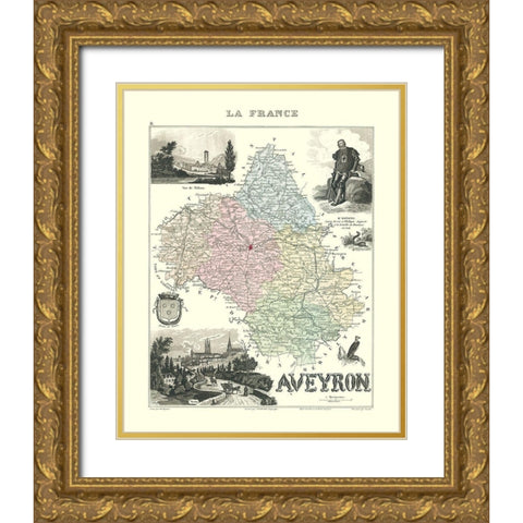 Aveyron Region France - Migeon 1896 Gold Ornate Wood Framed Art Print with Double Matting by Migeon