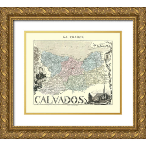 Calvados Region France - Migeon 1869 Gold Ornate Wood Framed Art Print with Double Matting by Migeon