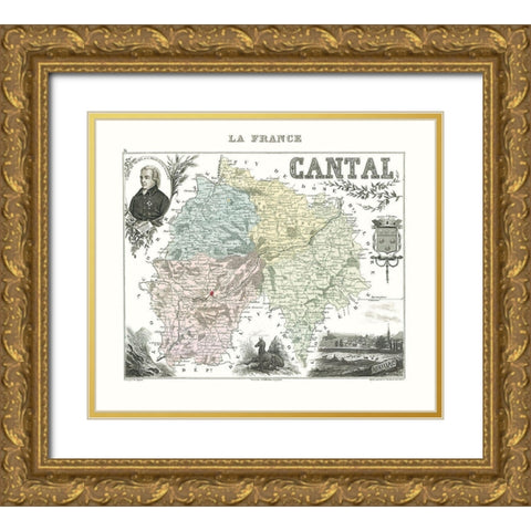 Cantal Region France - Migeon 1869 Gold Ornate Wood Framed Art Print with Double Matting by Migeon