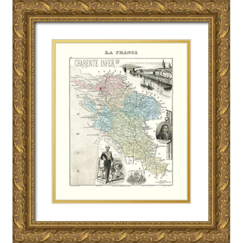Charente Inferieure France - Migeon 1869 Gold Ornate Wood Framed Art Print with Double Matting by Migeon