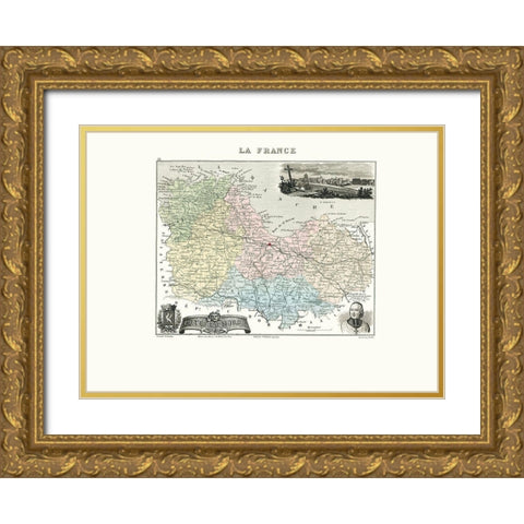 Cotes du Nord Region France - Migeon 1869 Gold Ornate Wood Framed Art Print with Double Matting by Migeon