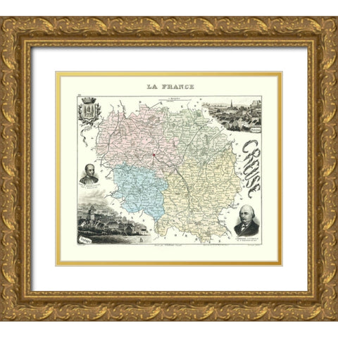 Creuse Region France - Migeon 1869 Gold Ornate Wood Framed Art Print with Double Matting by Migeon