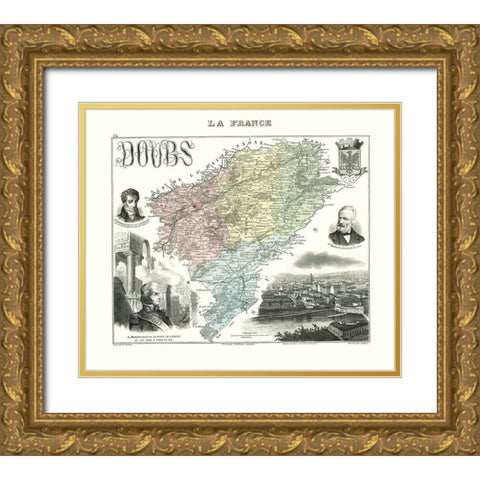 Doubs Region France - Migeon 1869 Gold Ornate Wood Framed Art Print with Double Matting by Migeon
