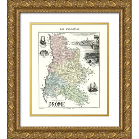 Drome Region France - Migeon 1869 Gold Ornate Wood Framed Art Print with Double Matting by Migeon
